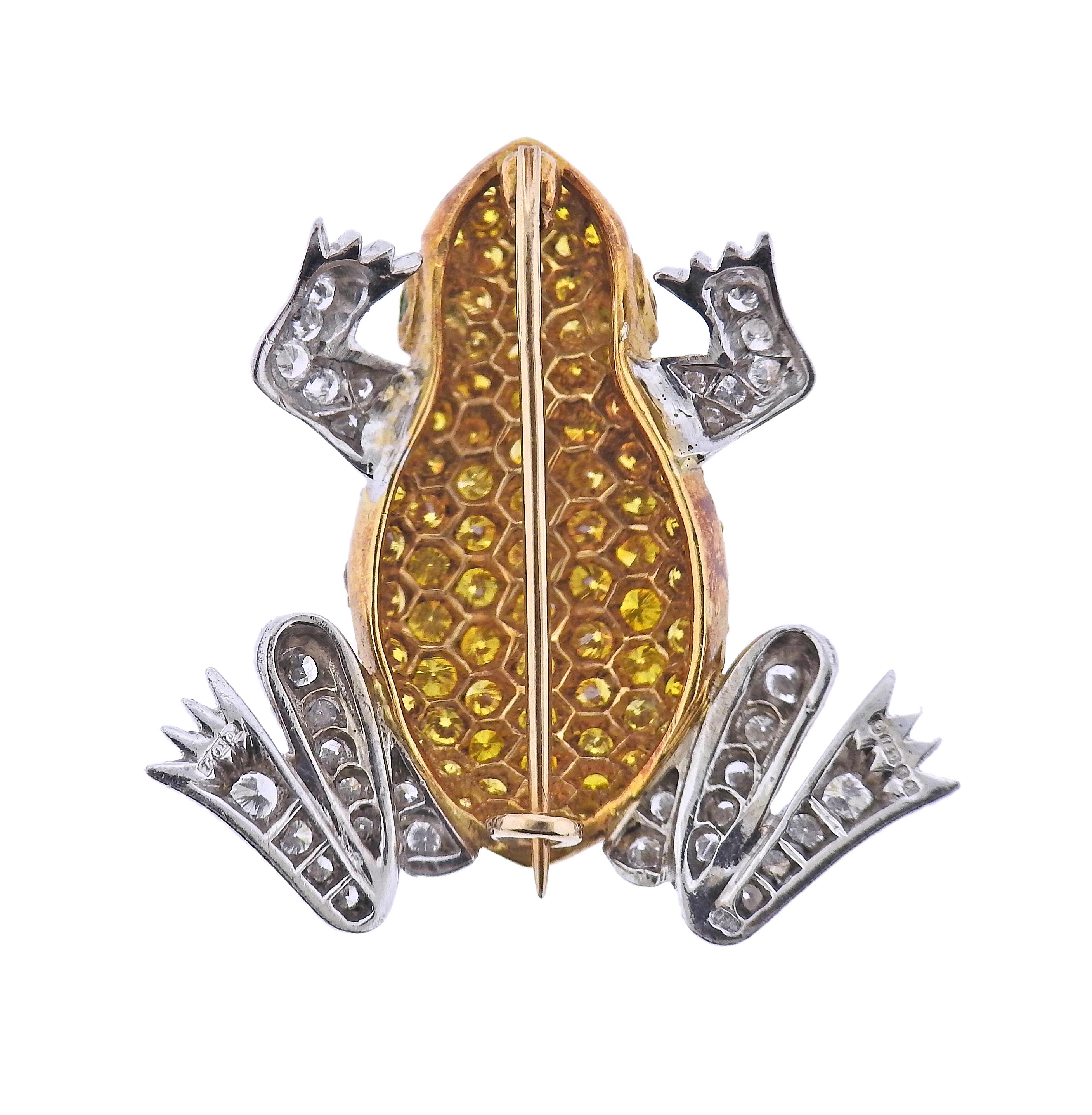 Broche grenouille anglaise en or avec saphir jaune et diamants Pour femmes en vente