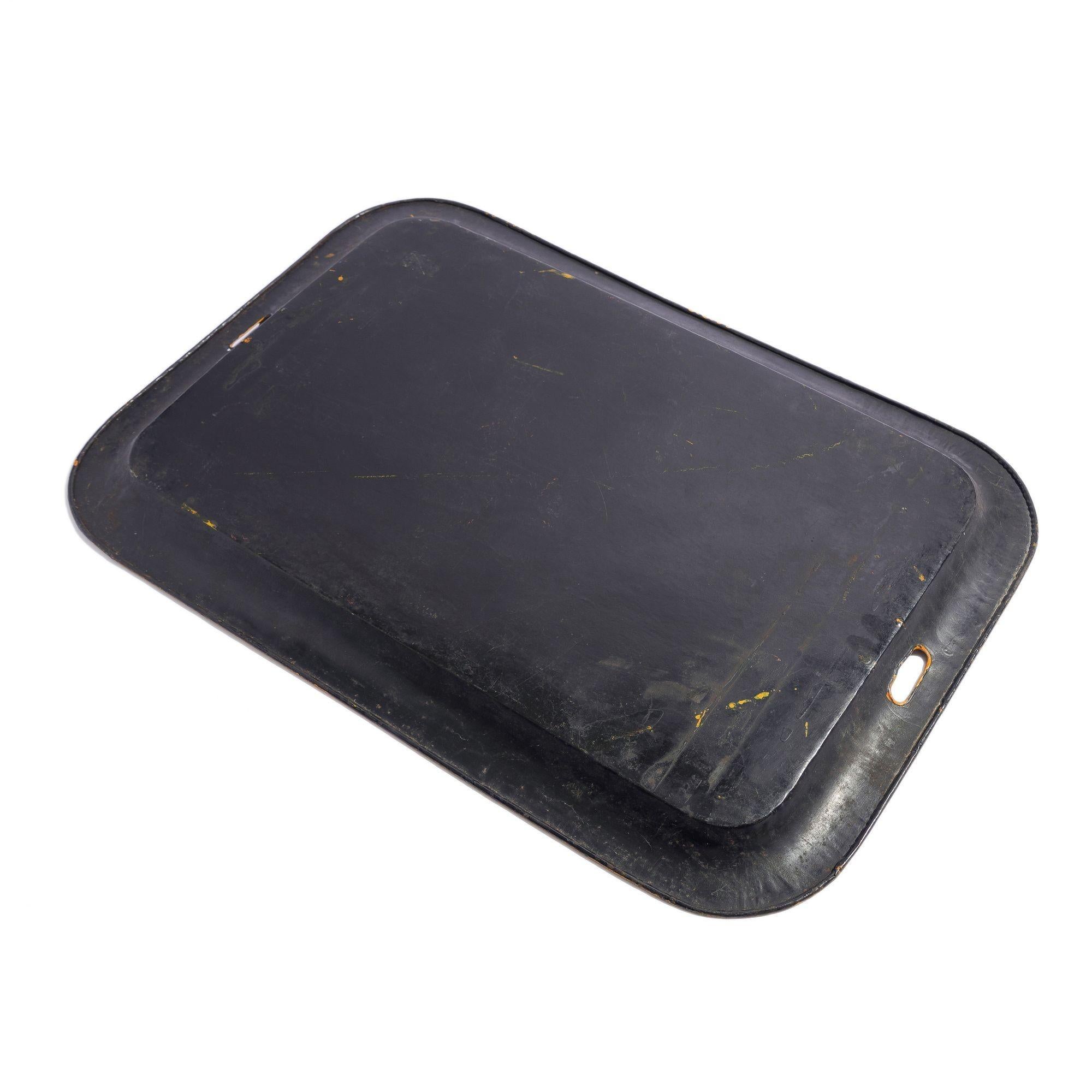 English yellow tole tea tray centering on a tiger hunt, c. 1820 7