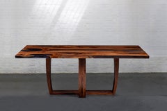 English Yew Table, ebony tinted resin, X trapeze legs by Jonathan Field, Unique