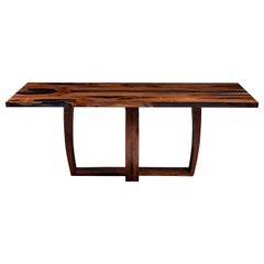 English Yew Table, ebony tinted resin, X trapeze legs by Jonathan Field, Unique