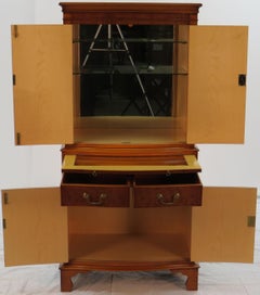 English Yew Wood Bow Front Liquor Cabinet Cocktail Drinks Bar