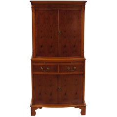 English Yew Wood Bow Front Liquor Cabinet Cocktail Drinks Bar