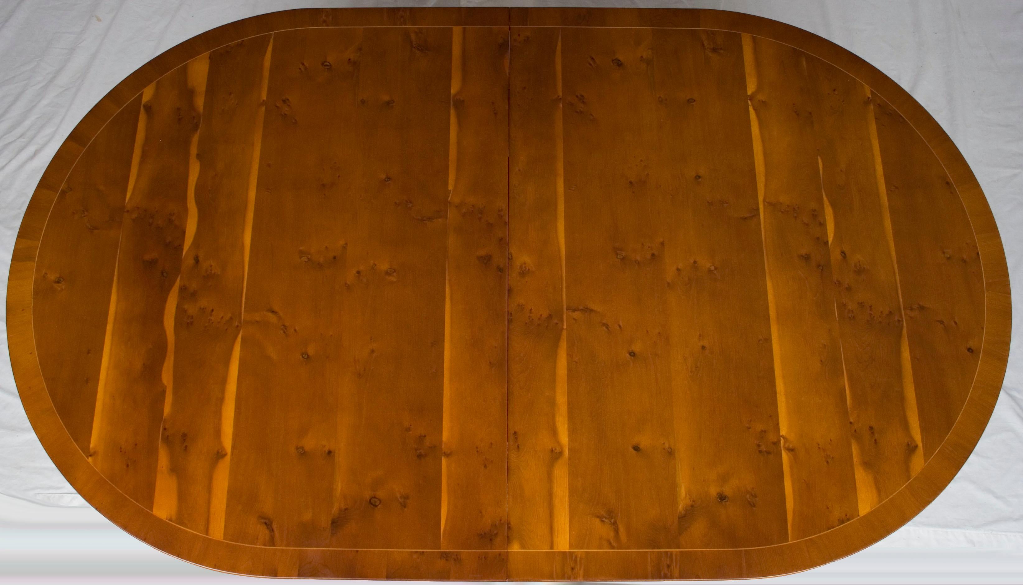 Georgian English Yew Wood Extending Dining Room Table with Self Storing Leaf For Sale