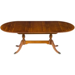 English Yew Wood Extending Dining Room Table with Self Storing Leaf