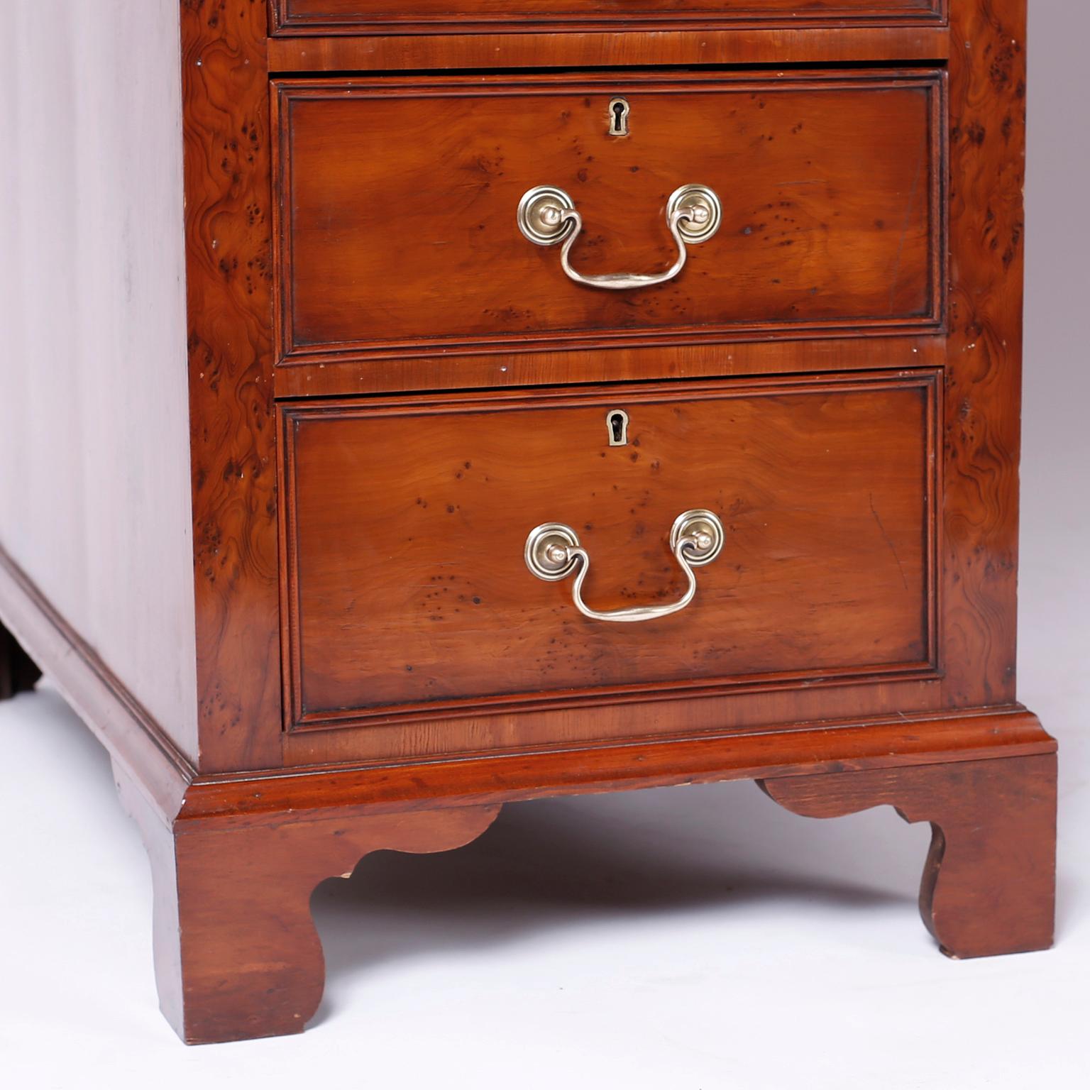 English Yew Wood Leather Top Desk For Sale 2