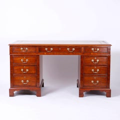 English Yew Wood Leather Top Desk