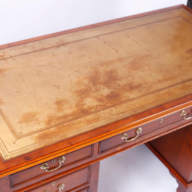 English Yew Wood Leather Top Desk For Sale at 1stDibs