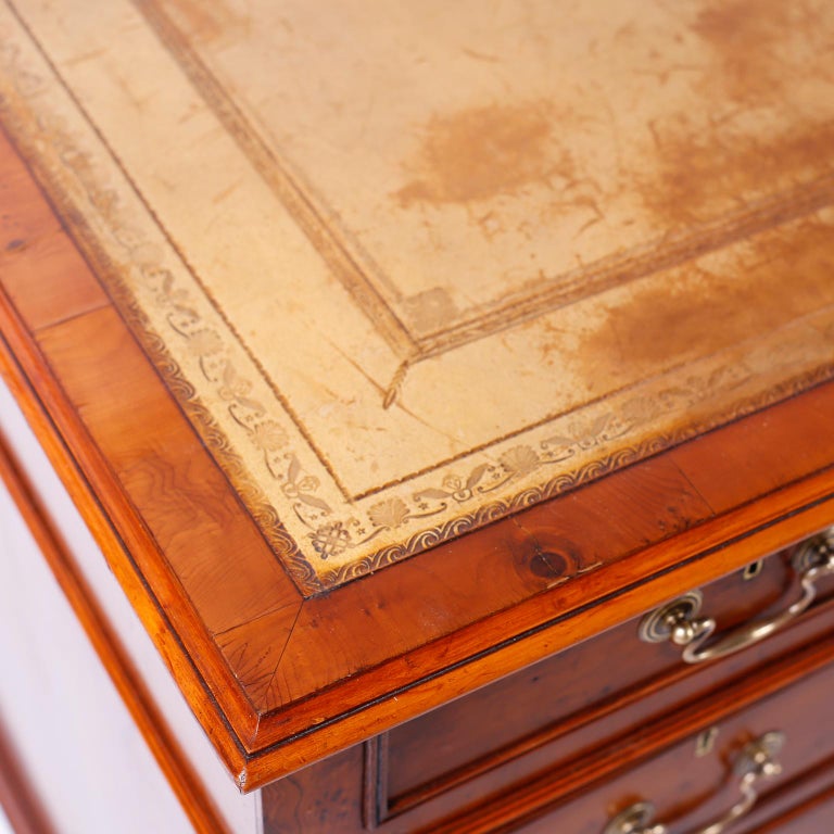 English Yew Wood Leather Top Desk For Sale at 1stDibs