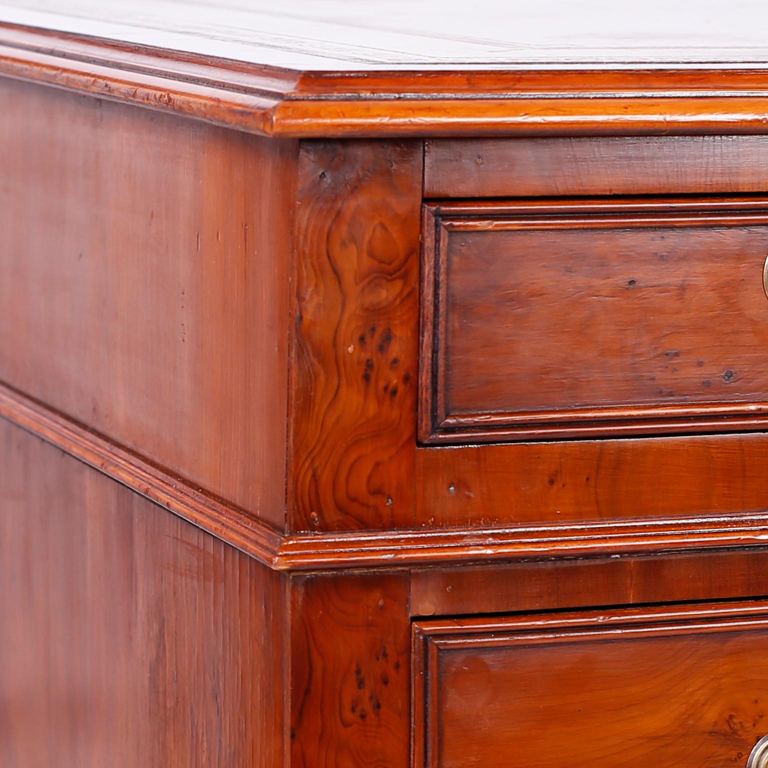 19th Century English Yew Wood Leather Top Desk For Sale