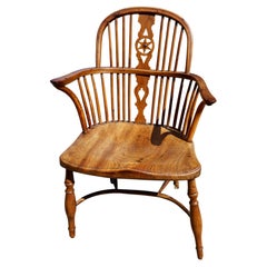 English Yew Wood Low Back Windsor Arm Chair