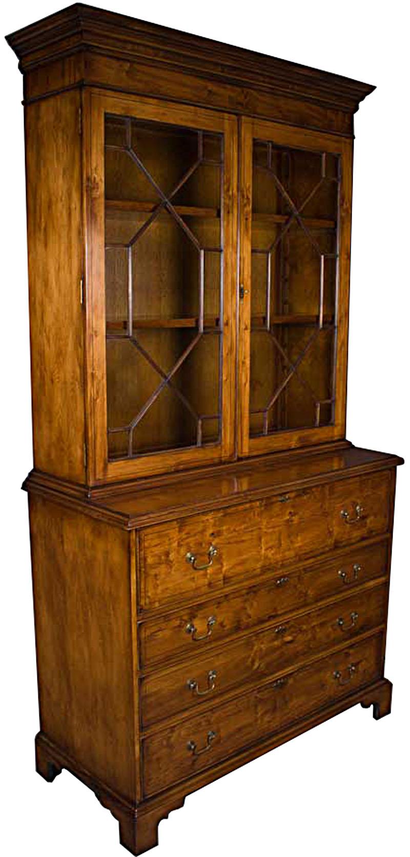 English Yew Wood Secretaire Secretary Bookcase Butlers Desk 4