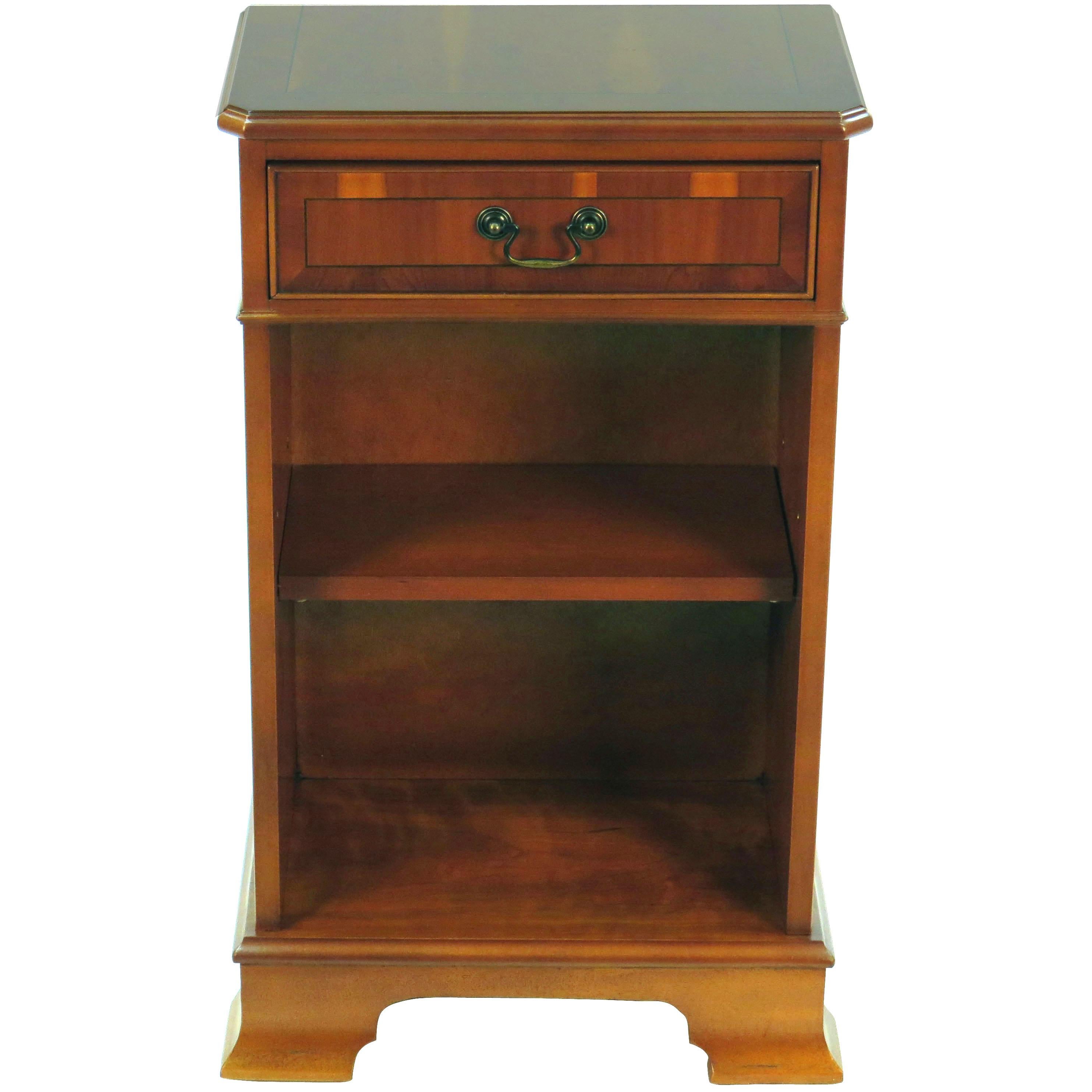English Yew Wood Small Bedside End Table with Drawer 8