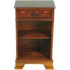 English Yew Wood Small Bedside End Table with Drawer