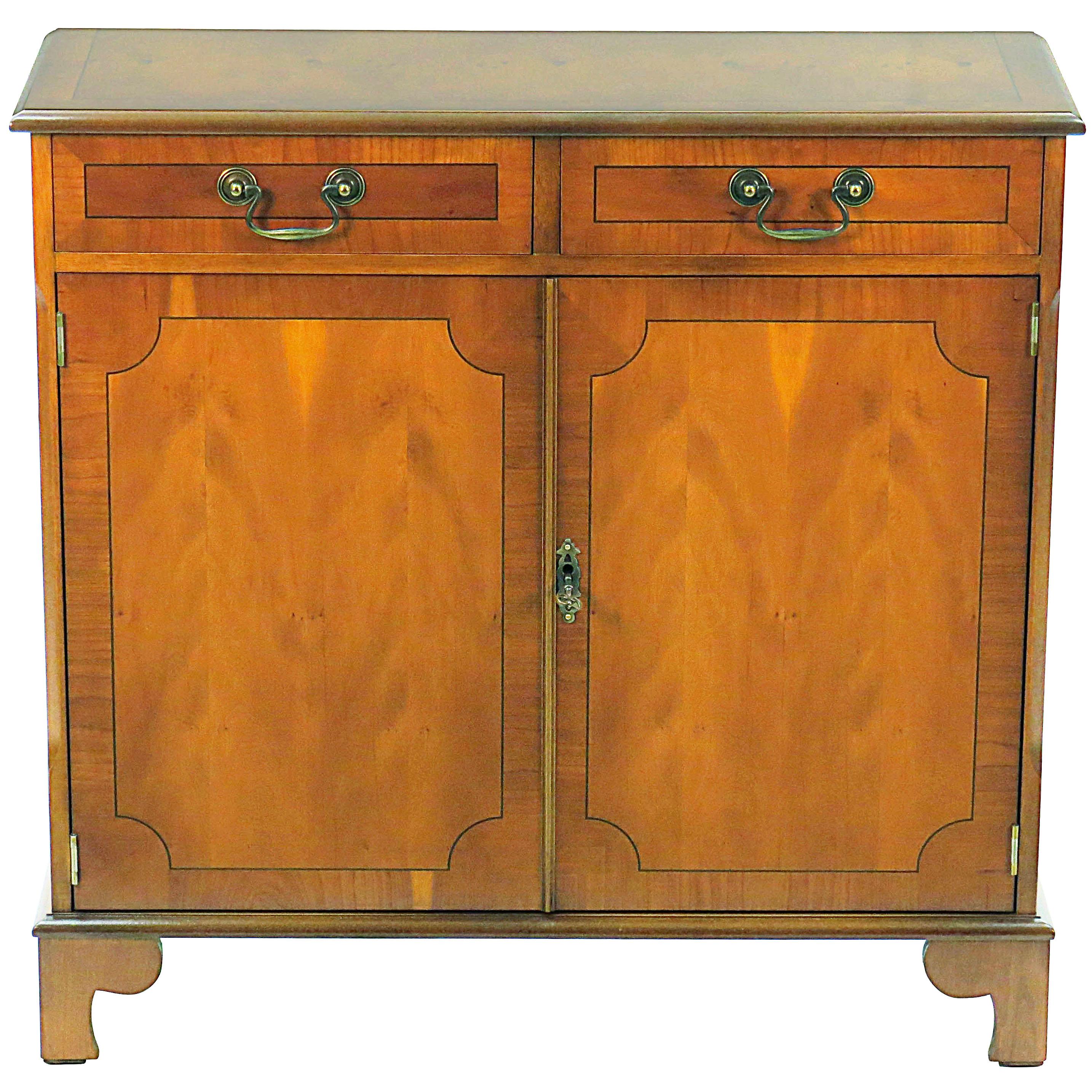 English Yew Wood Small Narrow Side Cabinet For Sale