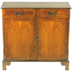 English Yew Wood Small Narrow Side Cabinet