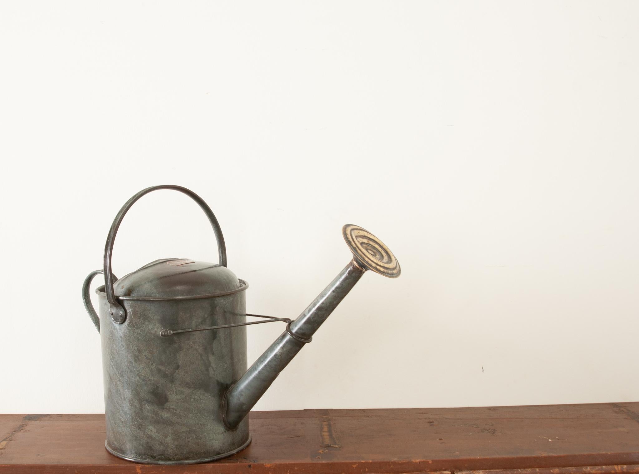 English Zinc & Brass Watering Can In Good Condition In Baton Rouge, LA