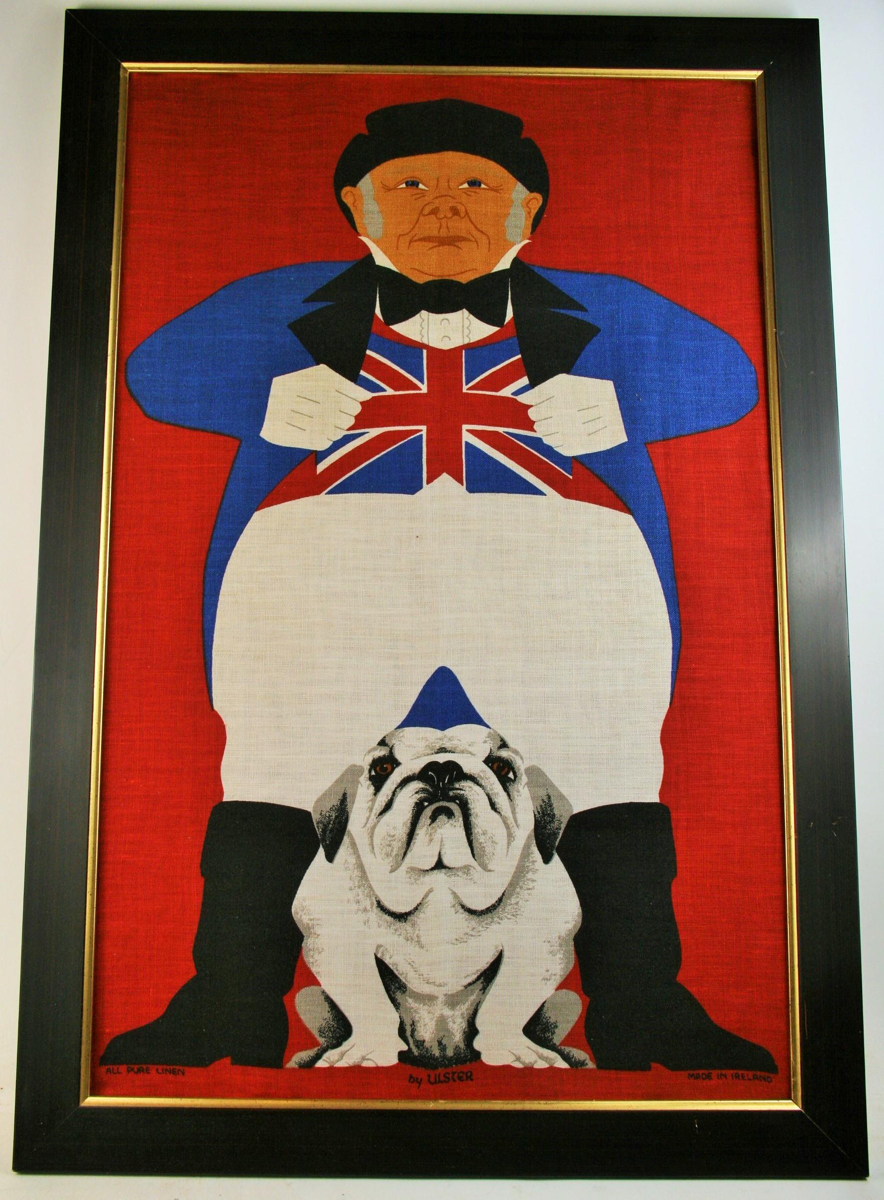 3750 Screen print on Irish linen of an Englishman and his bull dog
Linen applied to board
Set in a custom wood frame