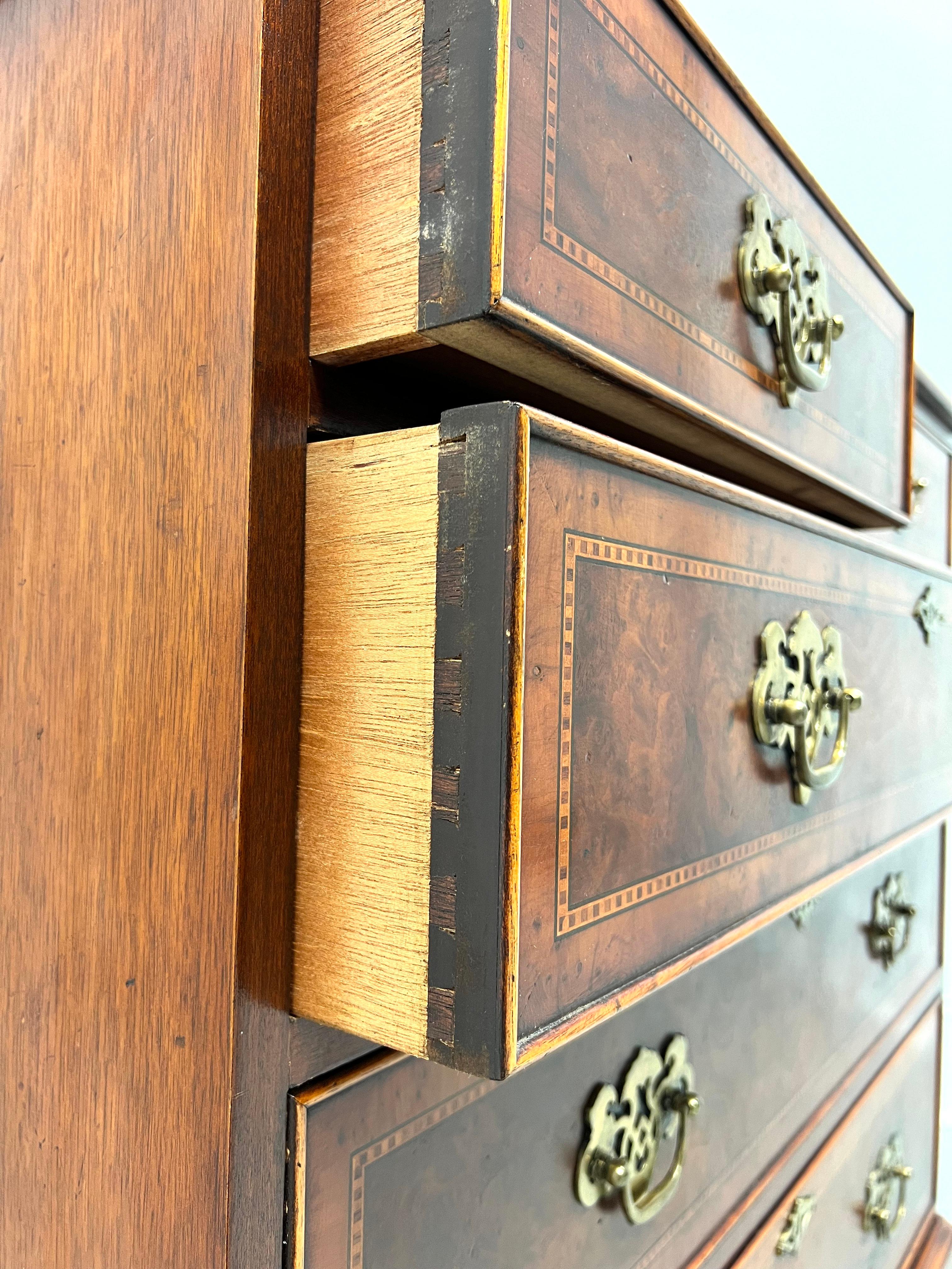 ENGLISHMAN'S Banded Inlaid Distressed Burl Elm Chippendale Bachelor Chest 4