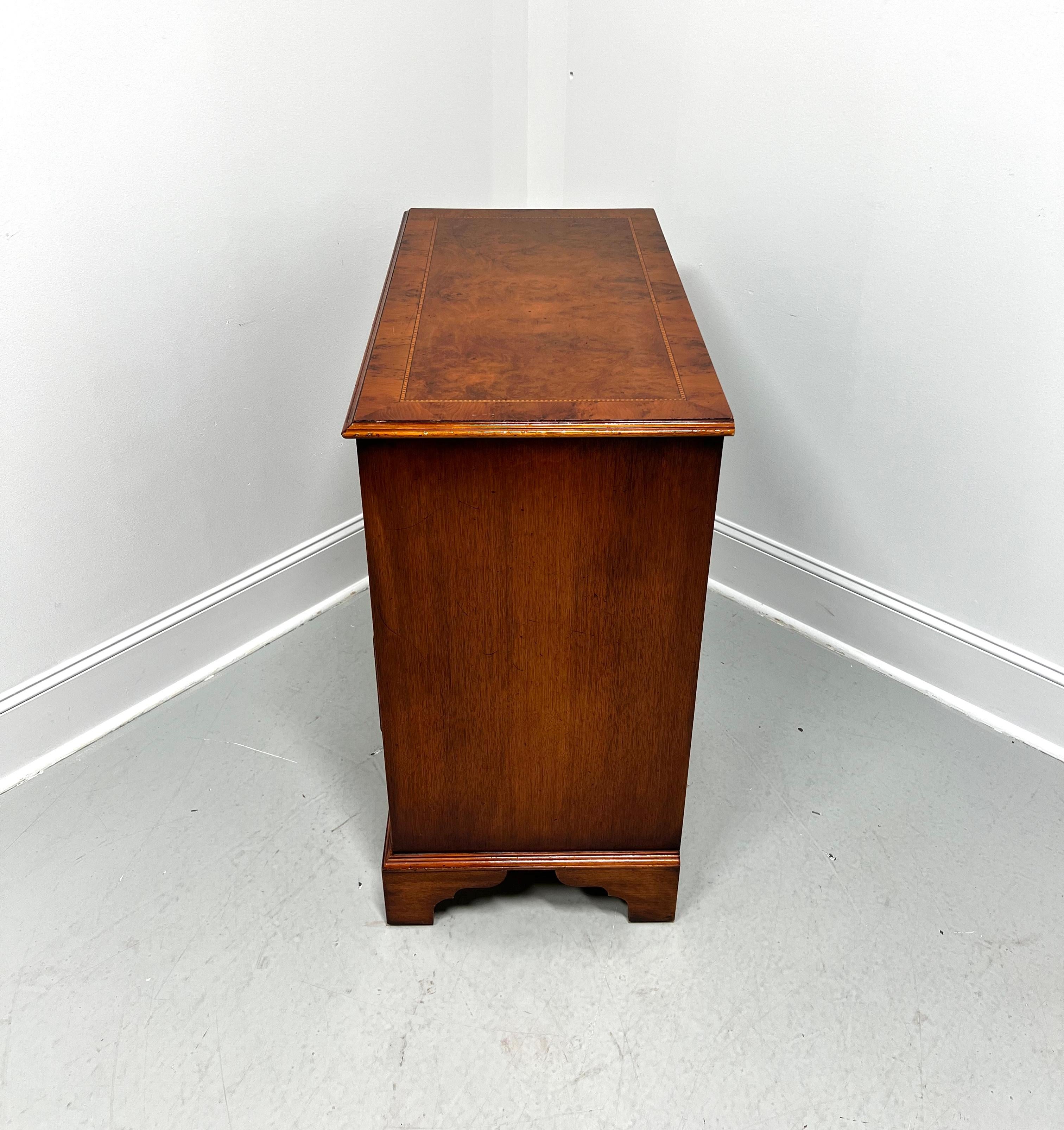 English ENGLISHMAN'S Banded Inlaid Distressed Burl Elm Chippendale Bachelor Chest
