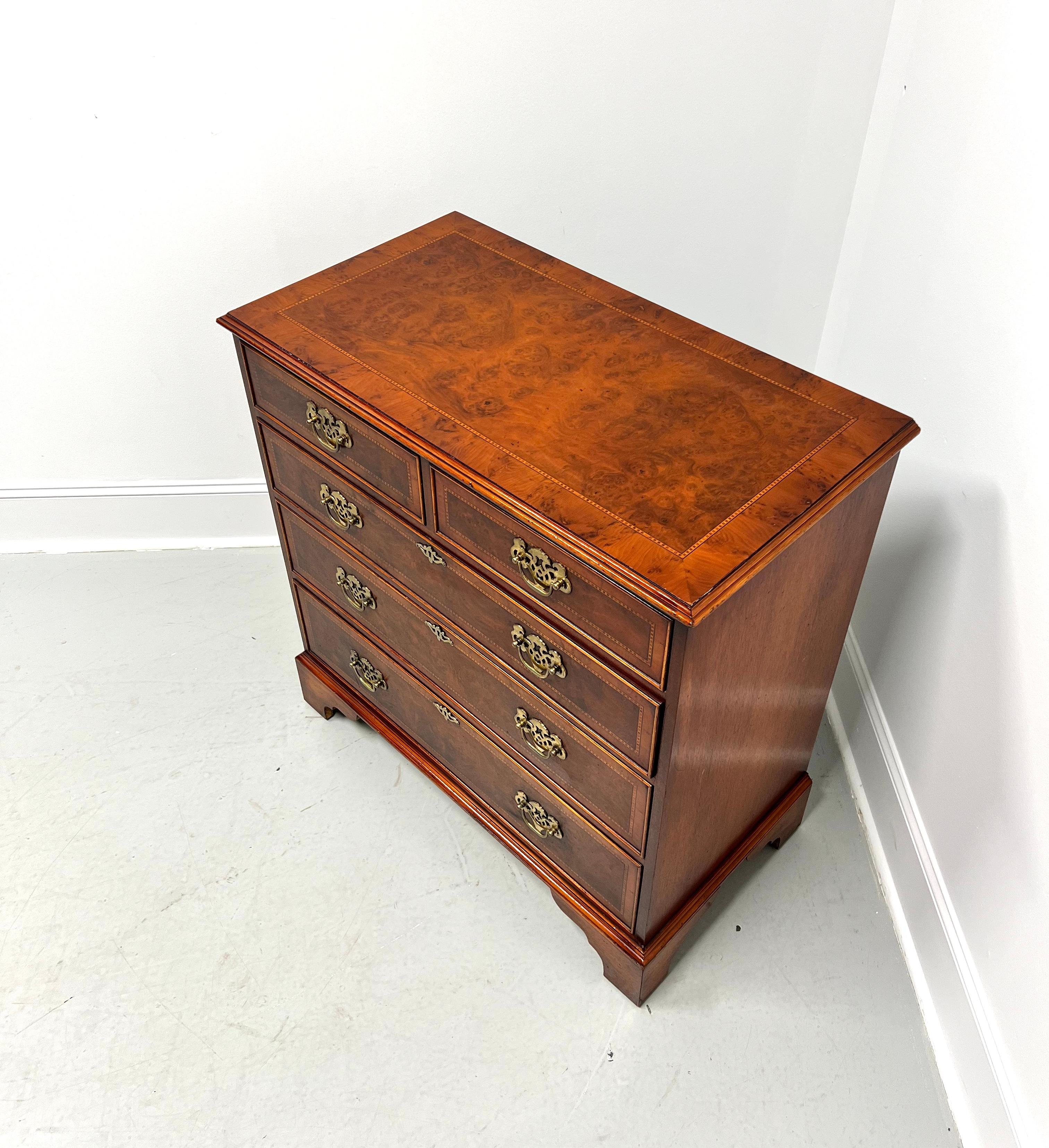 ENGLISHMAN'S Banded Inlaid Distressed Burl Elm Chippendale Bachelor Chest In Good Condition In Charlotte, NC