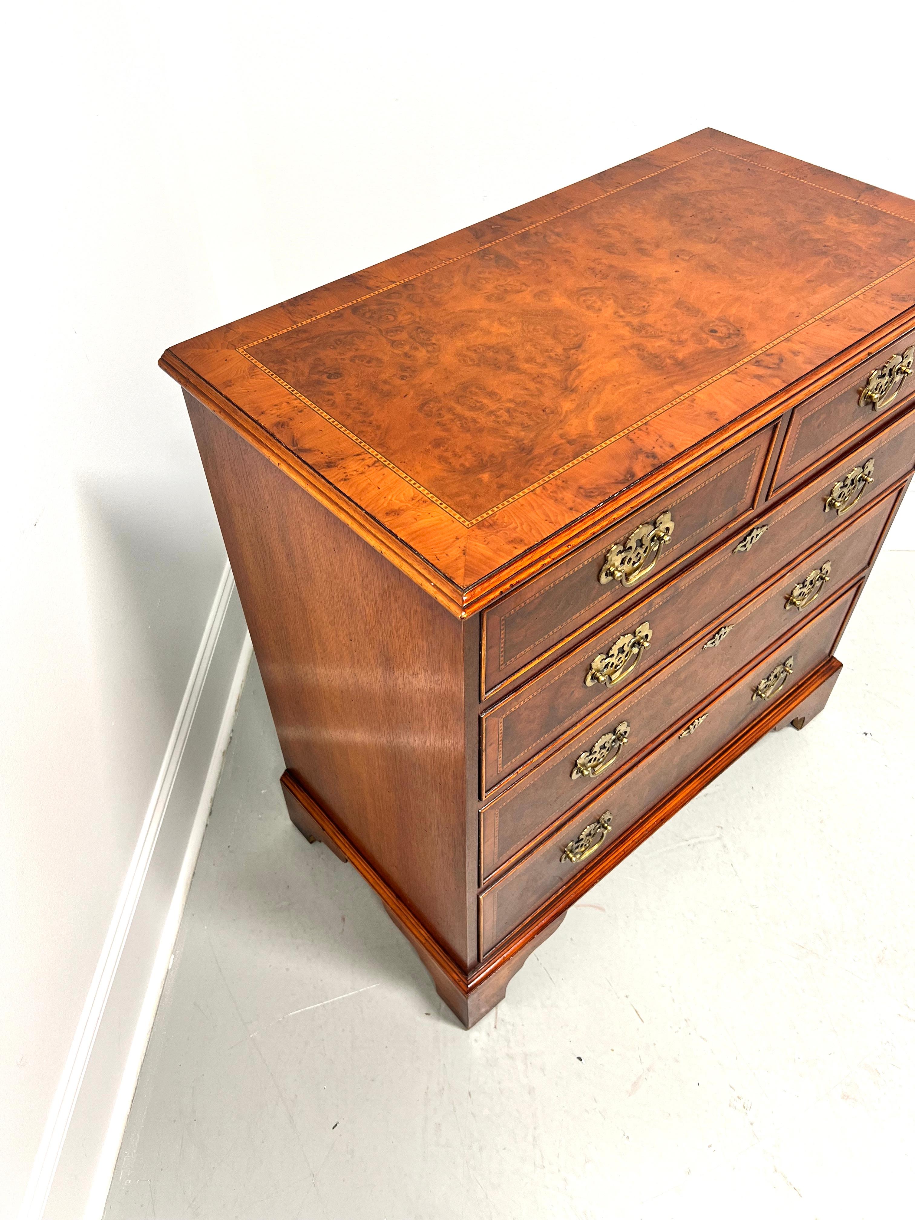 Brass ENGLISHMAN'S Banded Inlaid Distressed Burl Elm Chippendale Bachelor Chest