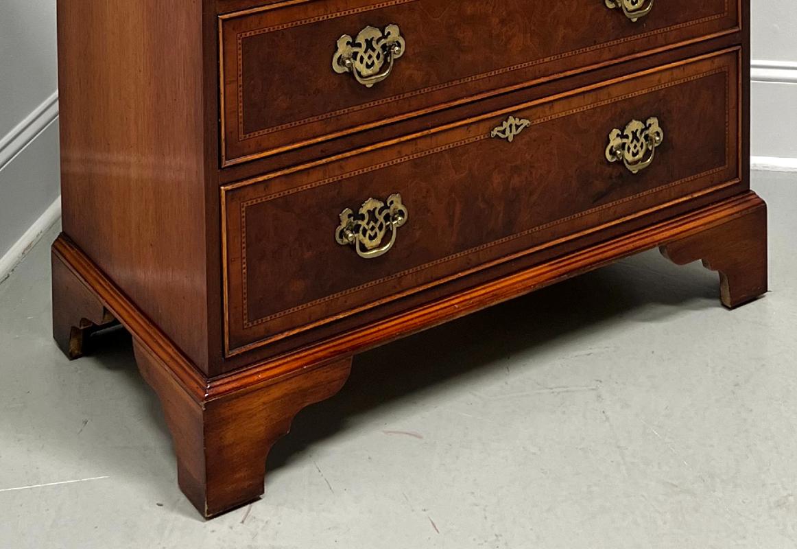 ENGLISHMAN'S Banded Inlaid Distressed Burl Elm Chippendale Bachelor Chest 1
