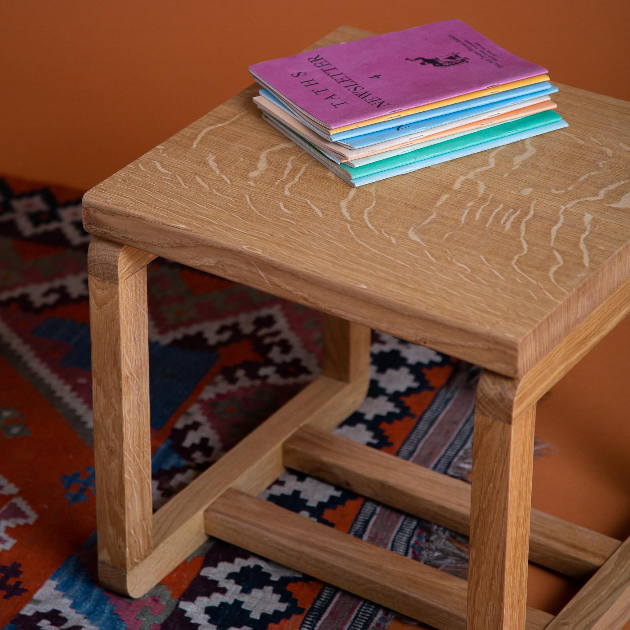 English Oak side table constructed of the highest qualityquarter sawn timber in England with hand carved and shaped corners.
Inspired by the makers love of architecture, this high quality and unique side table is destined to be a future classic.
The