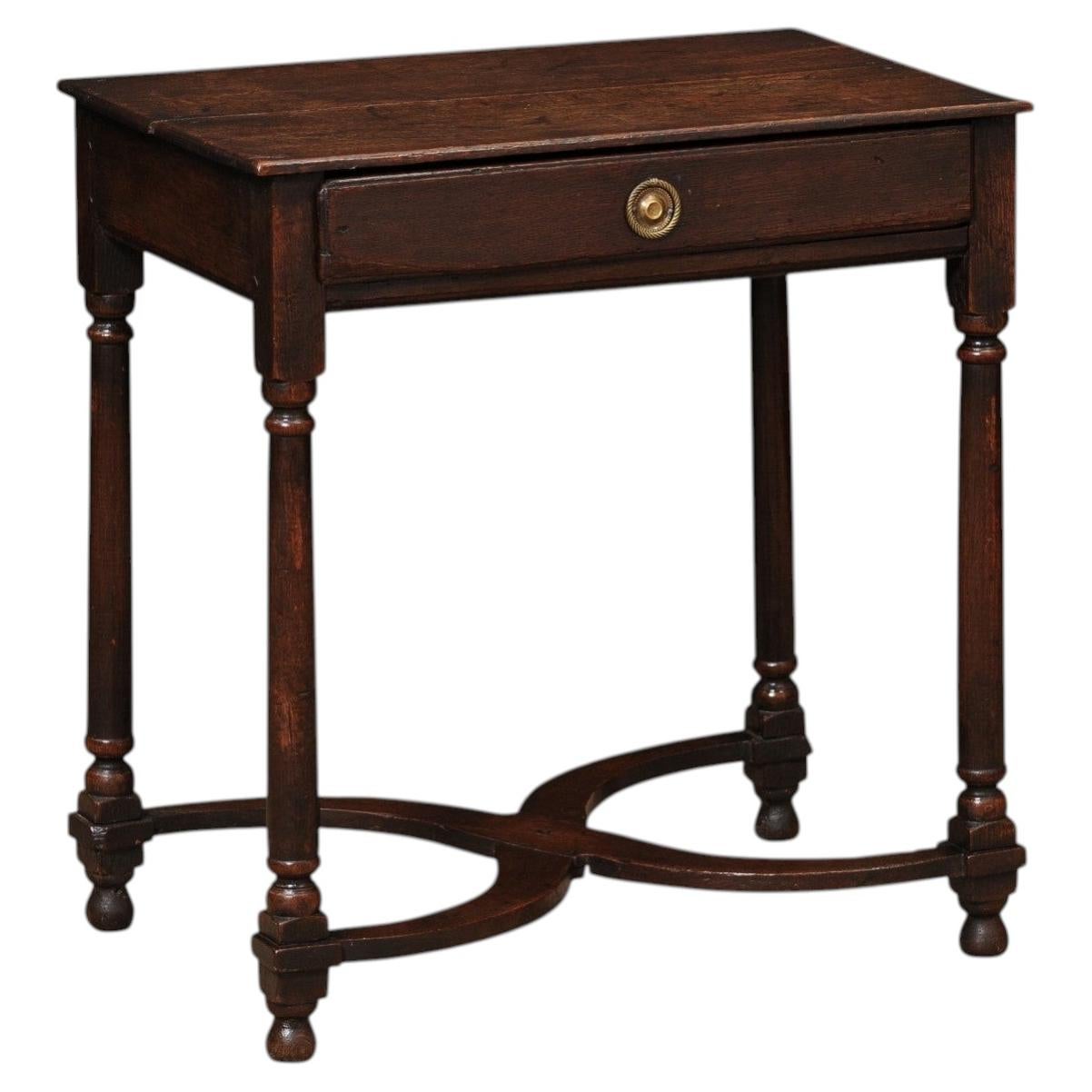 Table d'appoint anglaise du XVIIIe siècle en chêne, avec 1 tiroir et des pieds arrondis