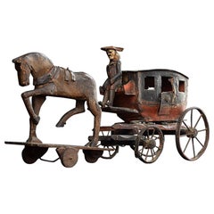 Englsh 19th Century Folkart Scratch Built Toy Horse and Carriage