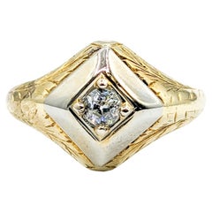 Engraved .13ct Old European Cut Two Tone Engagement Ring