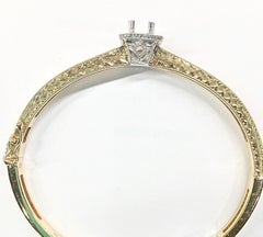 Bracelet with Diamonds Engraved 14 Karat White and Yellow Gold Bangle