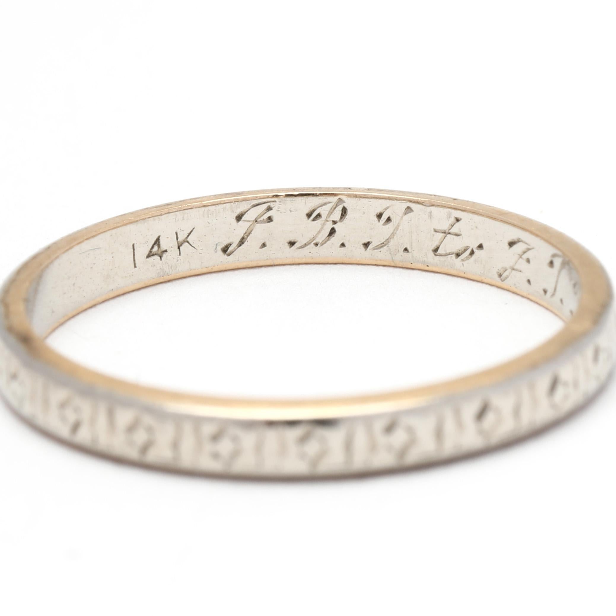 Gravur 14k Gold Bandring, Ring Größe 5,75, Ehering, datiert 9-8-46 für Damen oder Herren im Angebot