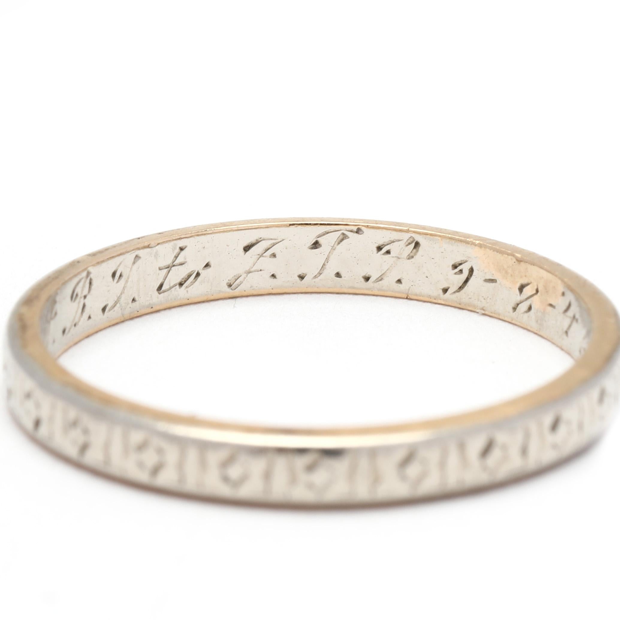 Gravur 14k Gold Bandring, Ring Größe 5,75, Ehering, datiert 9-8-46 im Angebot 1