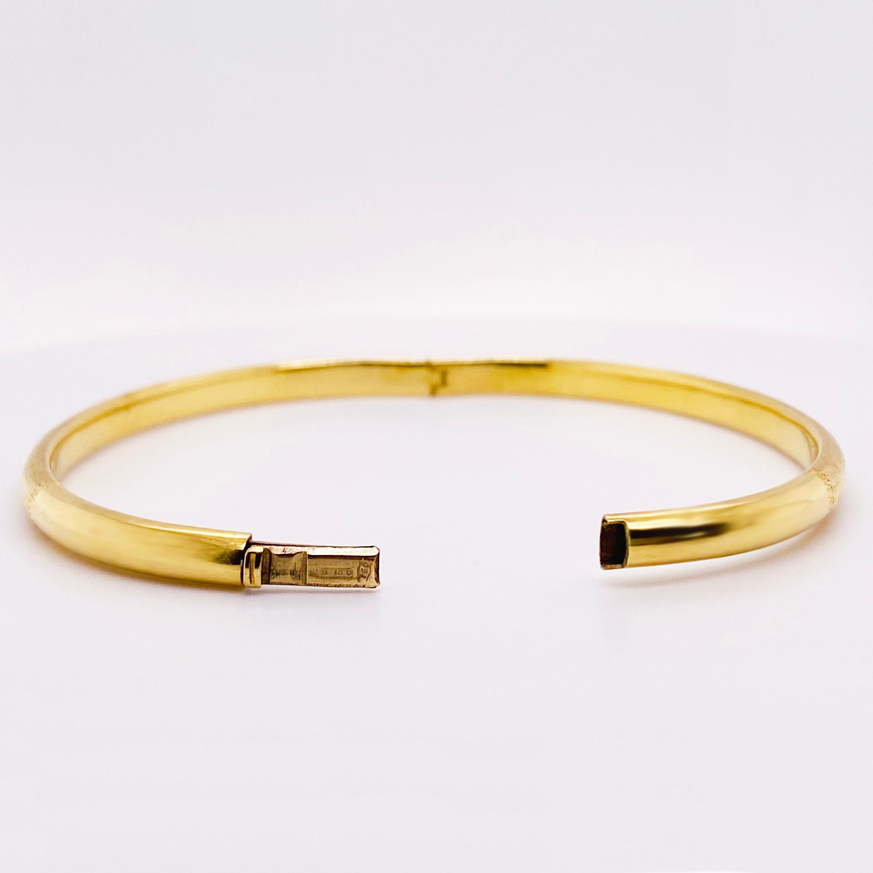 Retro Engraved 18K Bangle Bracelet with Hidden Clasp Custom Hand Engraving, 18k Gold