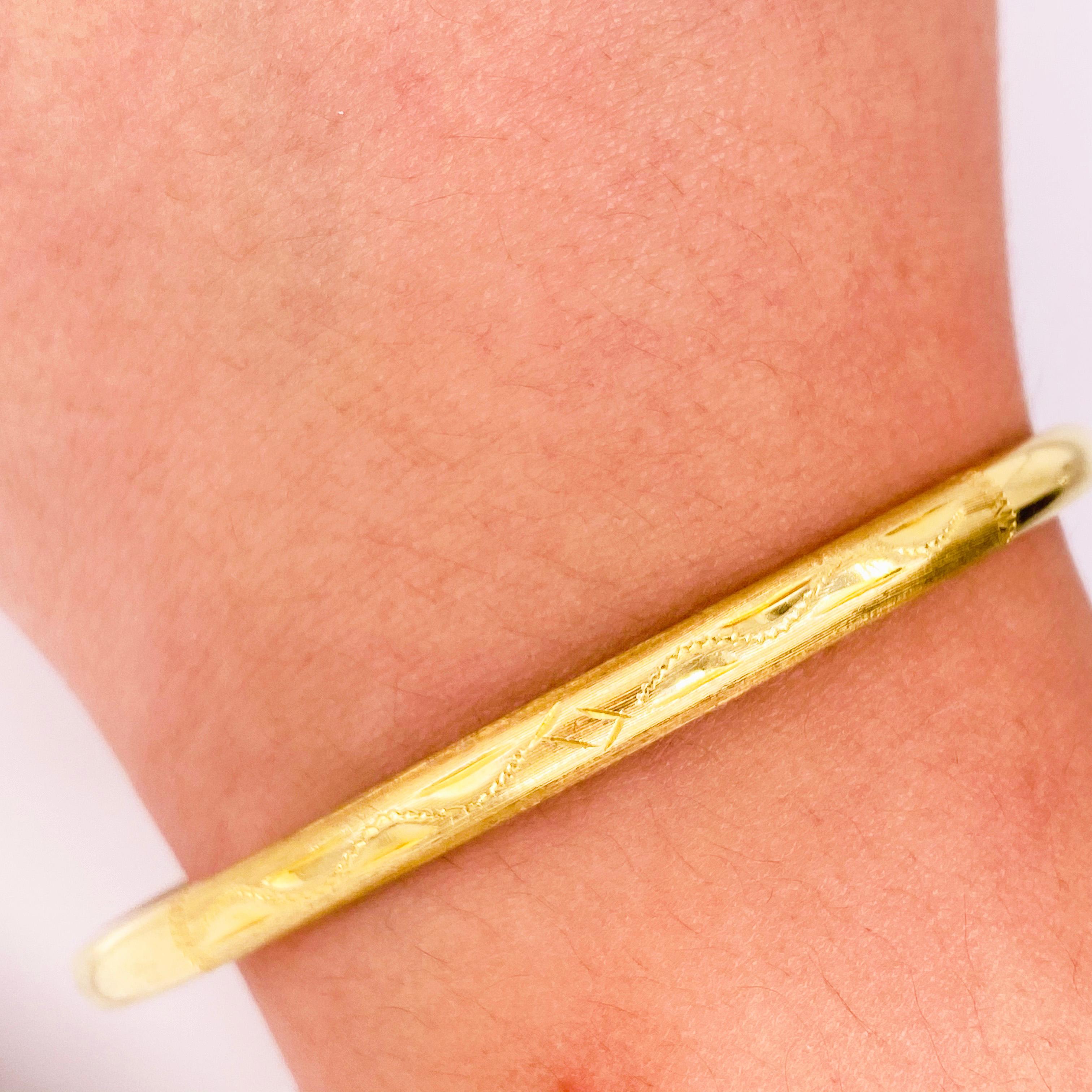 Women's Engraved 18K Bangle Bracelet with Hidden Clasp Custom Hand Engraving, 18k Gold