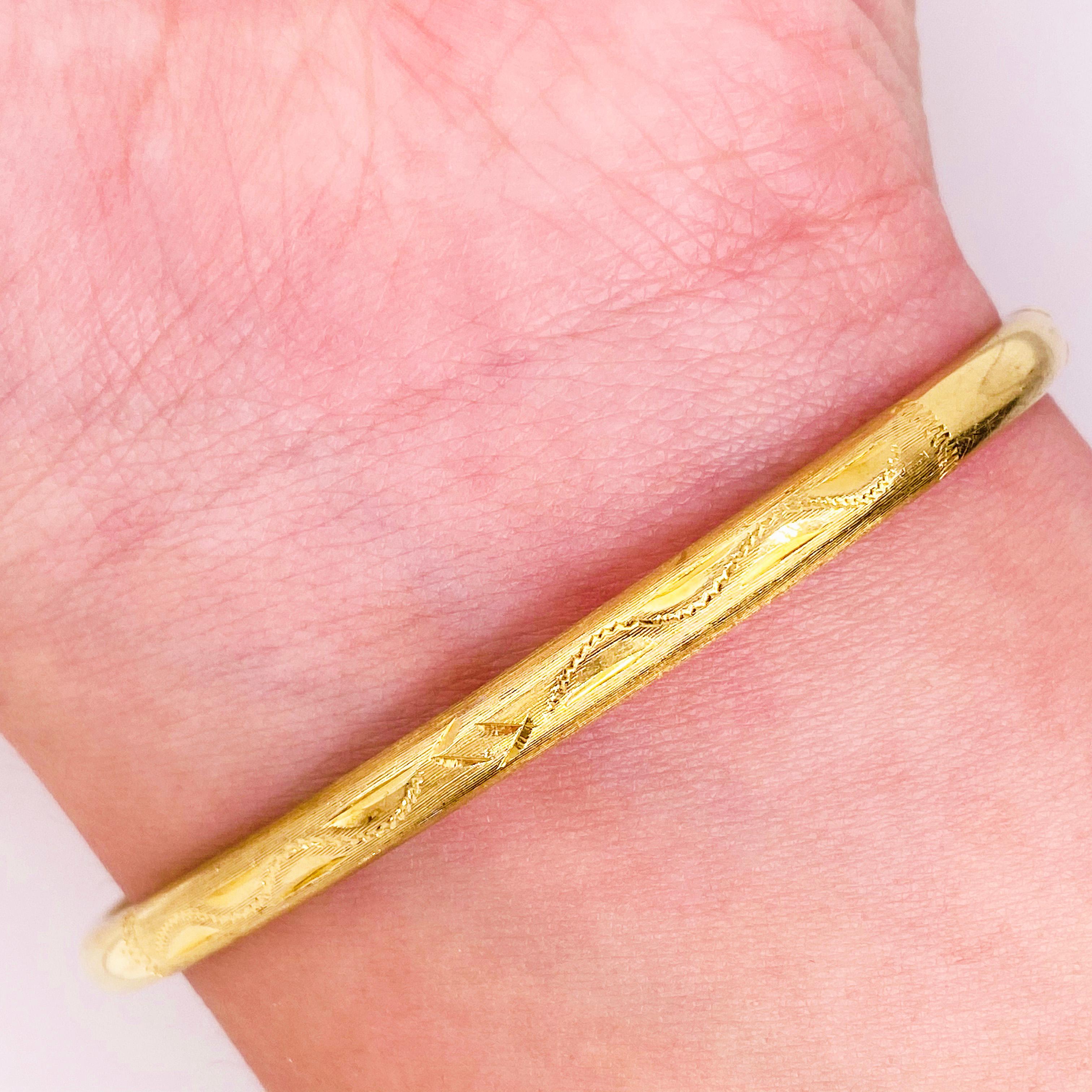 Engraved 18K Bangle Bracelet with Hidden Clasp Custom Hand Engraving, 18k Gold 1