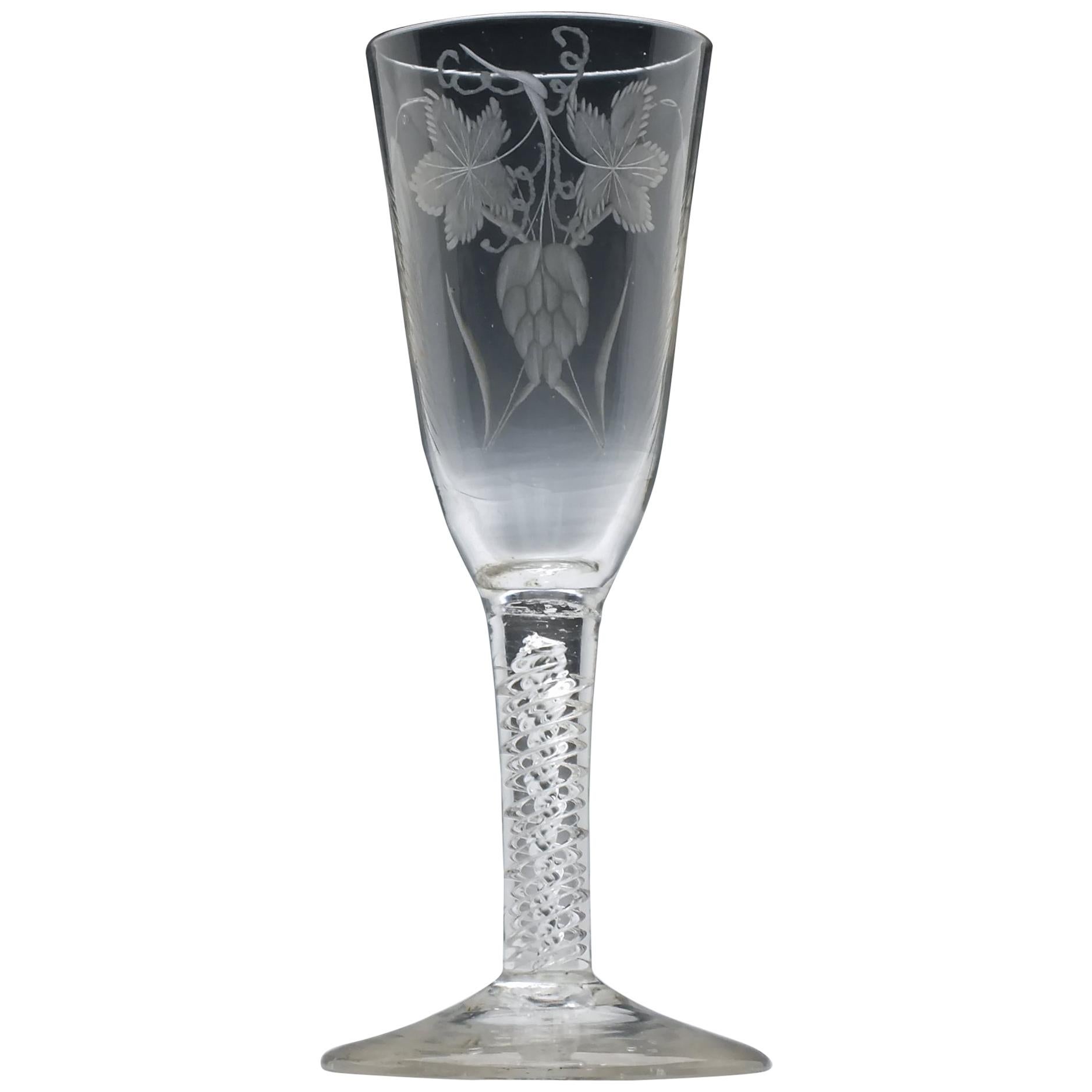 Engraved 18th Century Air Twist Ale Glass, circa 1750 For Sale