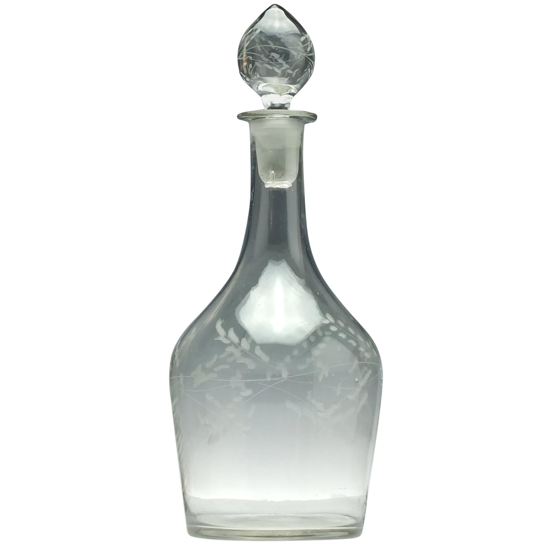 Engraved 18th Century Glass Decanter, circa 1780 For Sale