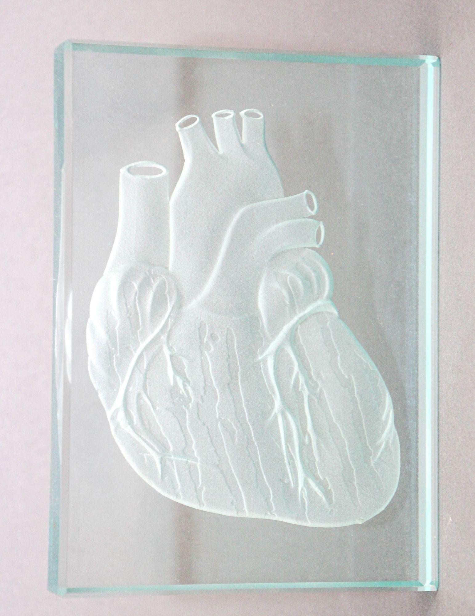 Post-Modern Engraved Anatomical Heart Model Crystal Art Glass Decor Paperweight For Sale