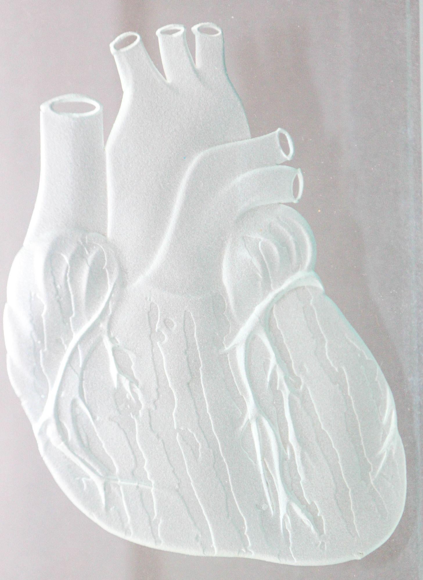 Etched Engraved Anatomical Heart Model Crystal Art Glass Decor Paperweight For Sale