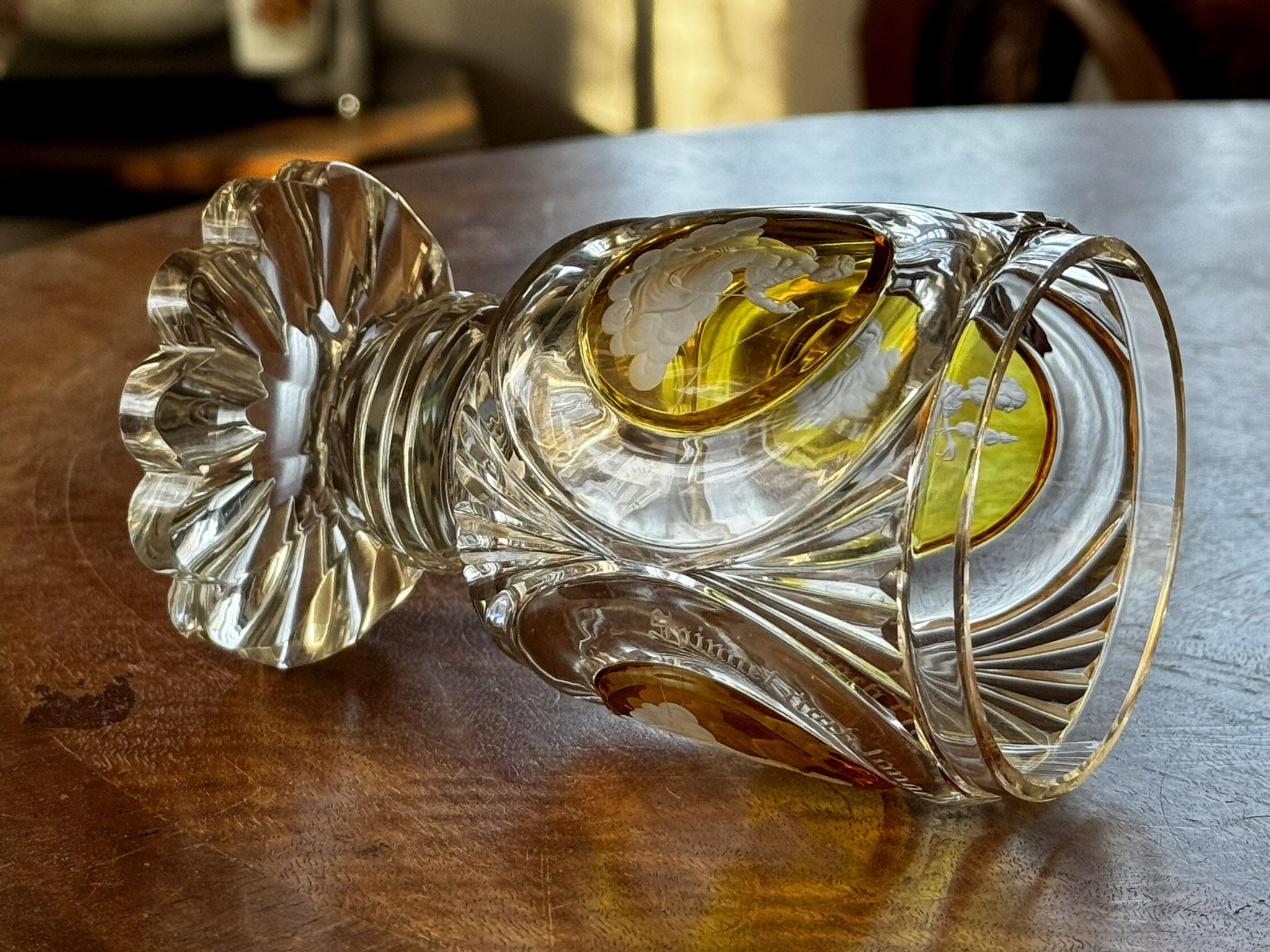 Engraved and Cut Goblet Bohemian Glass 19th century - Three Fates For Sale 4