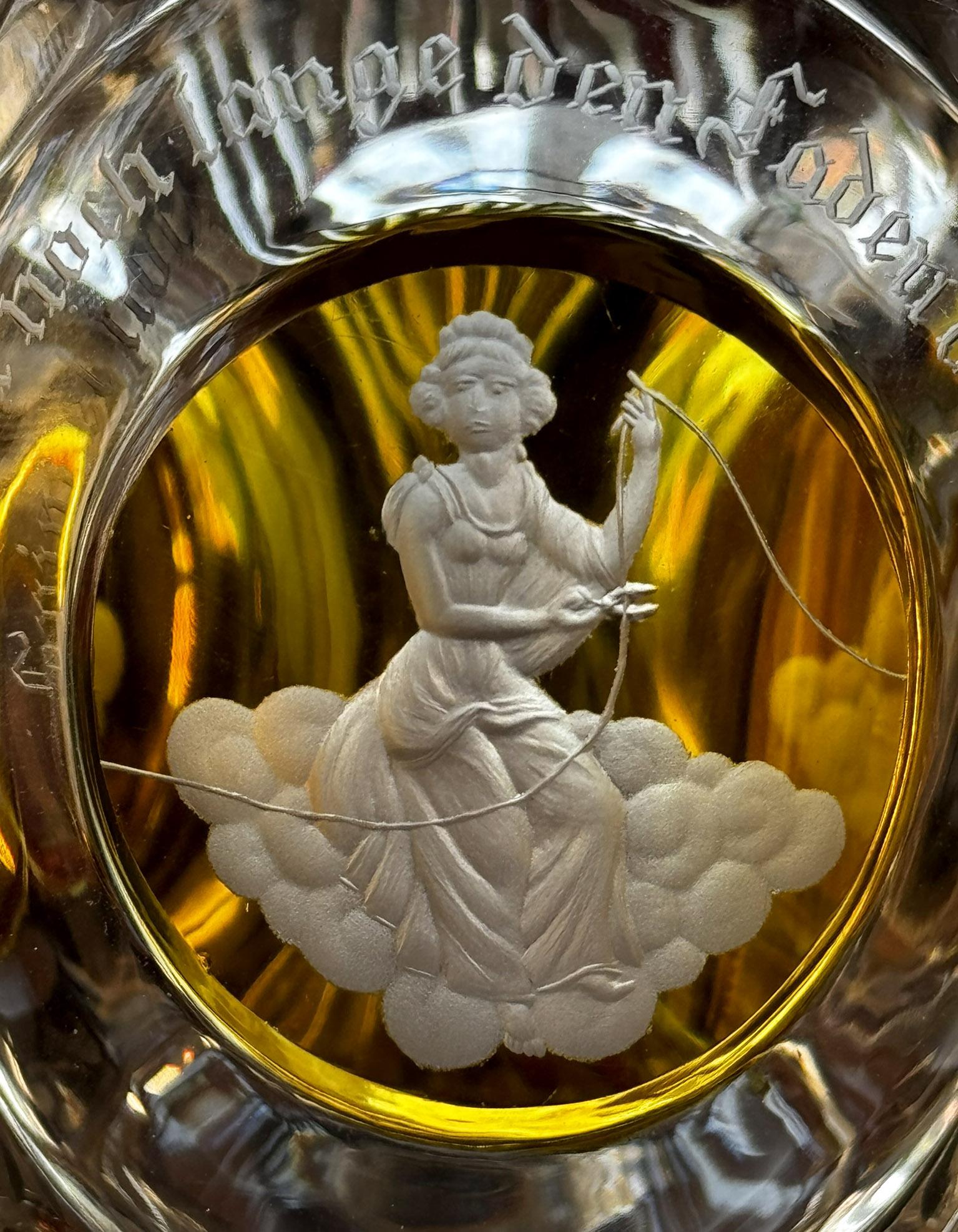 Engraved and Cut Goblet Bohemian Glass 19th century - Three Fates For Sale 2