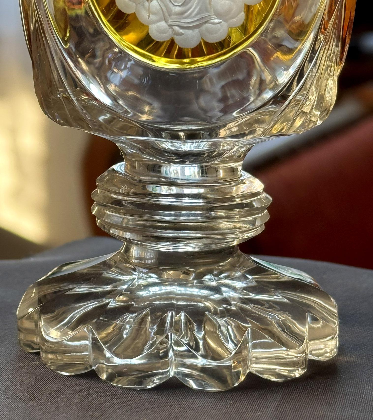 Engraved and Cut Goblet Bohemian Glass 19th century - Three Fates For Sale 3