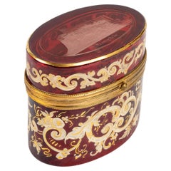 Engraved and Enamelled Ruby-Coloured Bohemian Oval Box