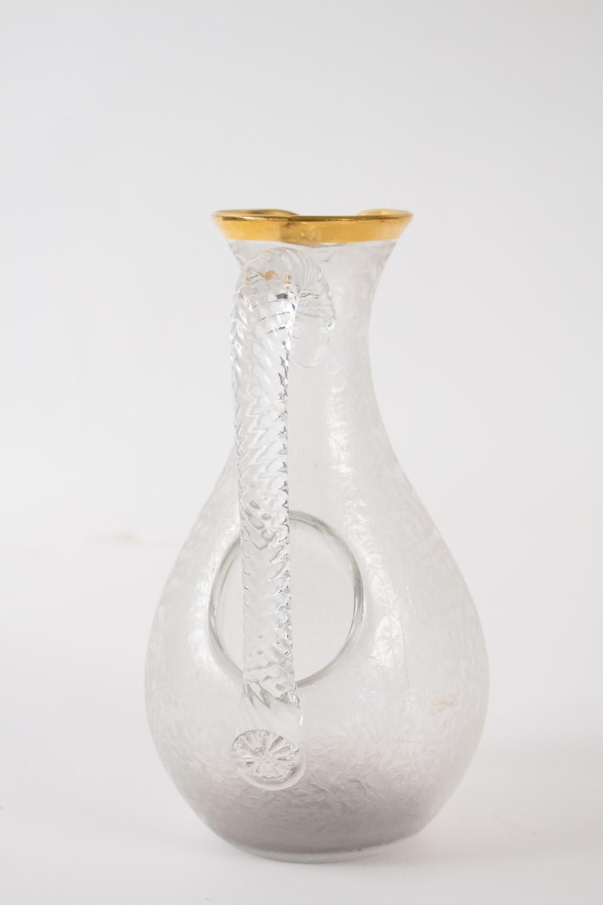 Engraved and Gilded Crystal Carafe with Ice Cube Tank 1