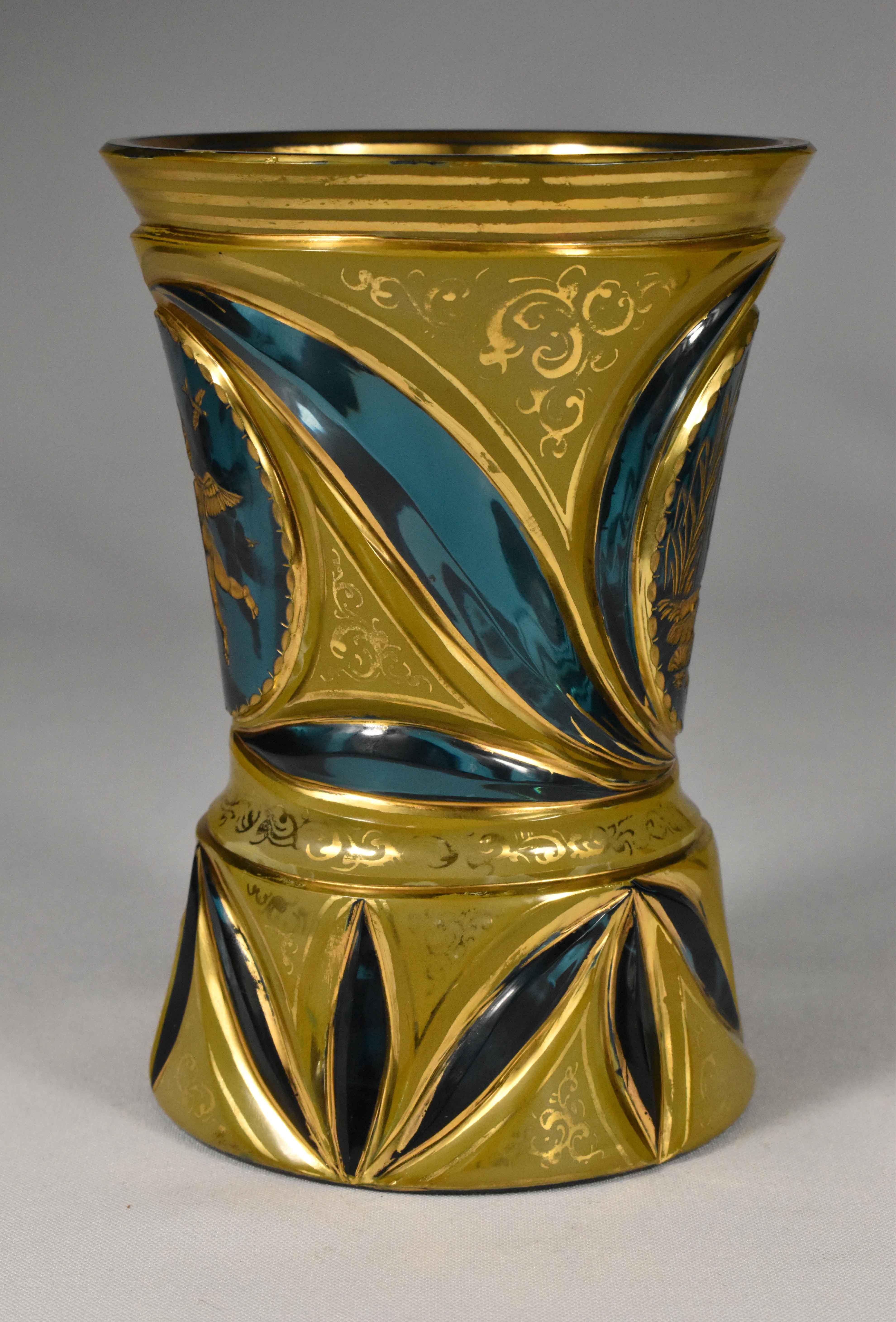 Czech Engraved and Hand-Cut Goblet, Lithyalin Glass, F. Egermann Bohemian Glass