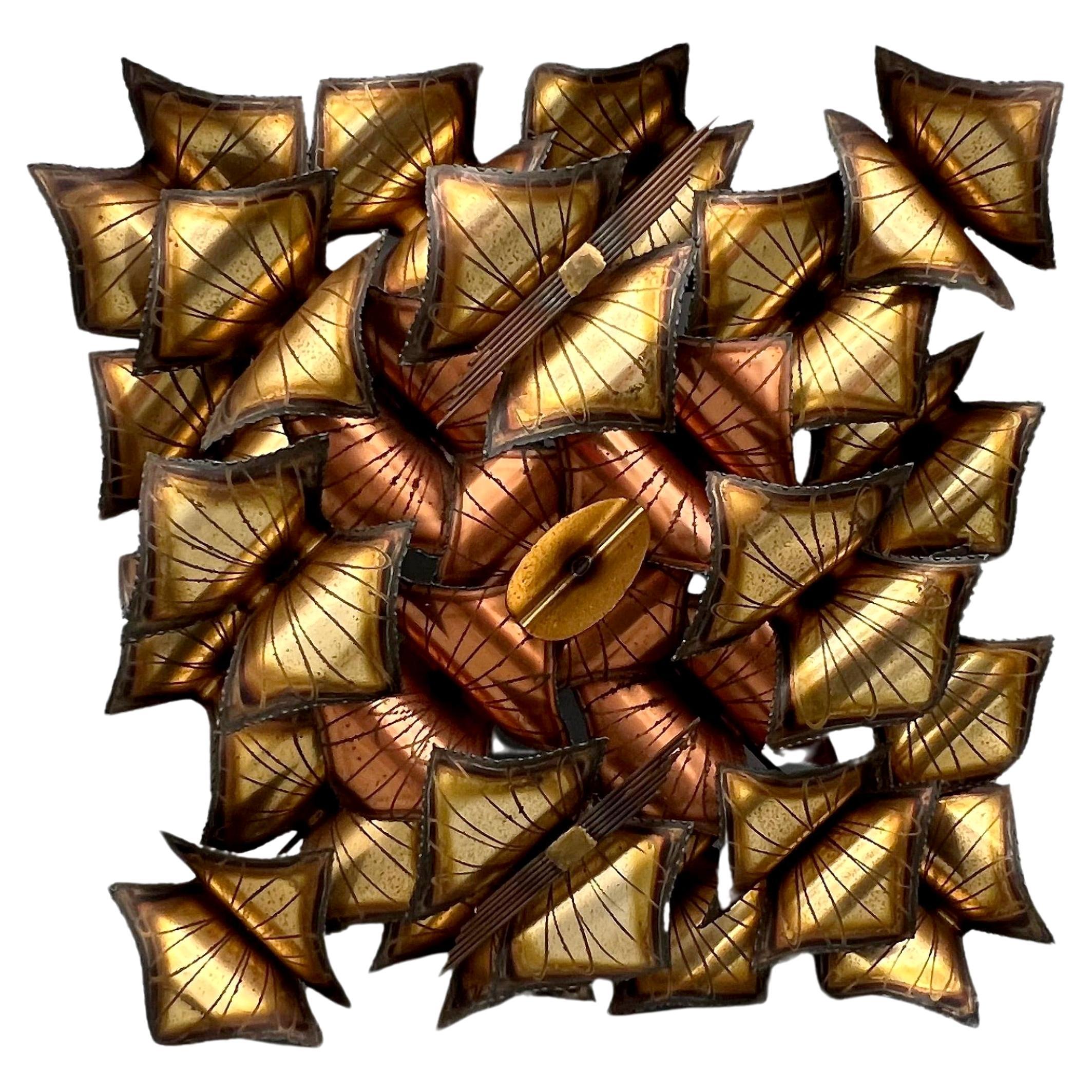 Engraved and welded copper and brass wall sculpture, circa 1970