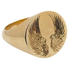 Engraved Angel Wings Signet Ring in 9ct Yellow Gold