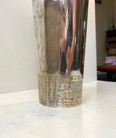 Engraved Antique Sterling Silver and Crystal Vase by C. C. Christensen, 1900s
