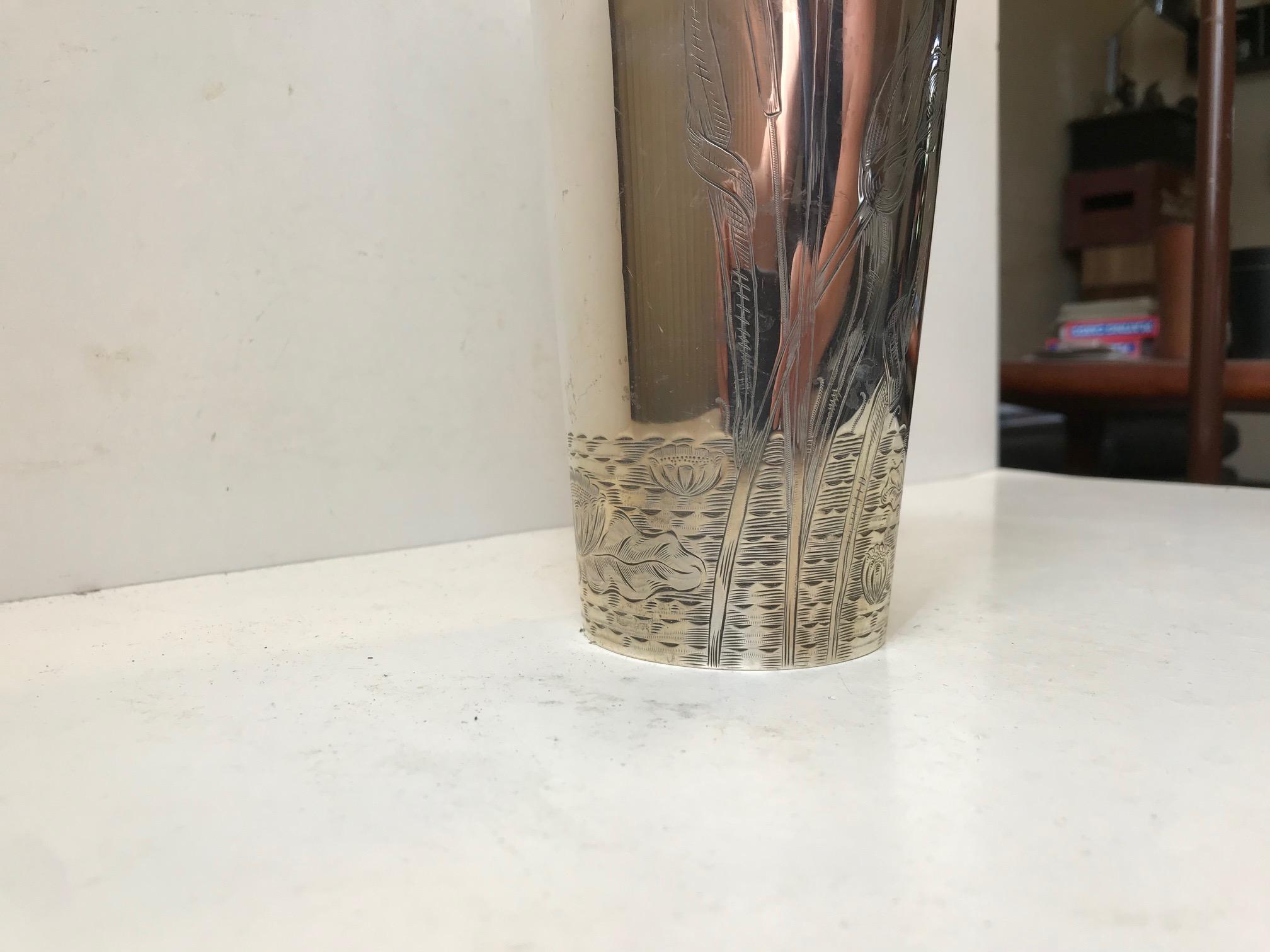 Early 20th Century Engraved Antique Sterling Silver and Crystal Vase by C. C. Christensen, 1900s For Sale